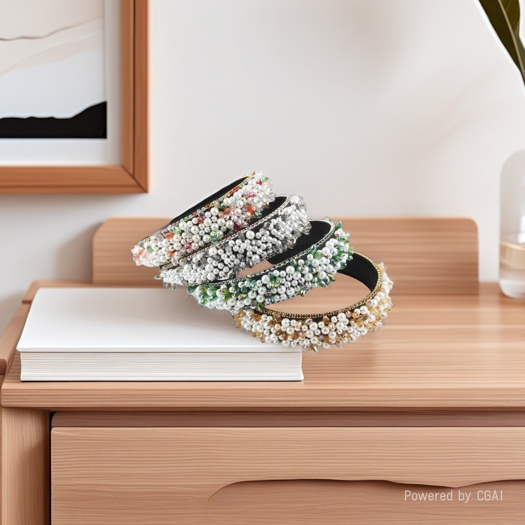European and American heavy industry hand-sewn pearl headbands, Baroque beaded crystal hair bands, fashionable, versatile and high-end hair accessories, hair clips 085302014 Application Scenario