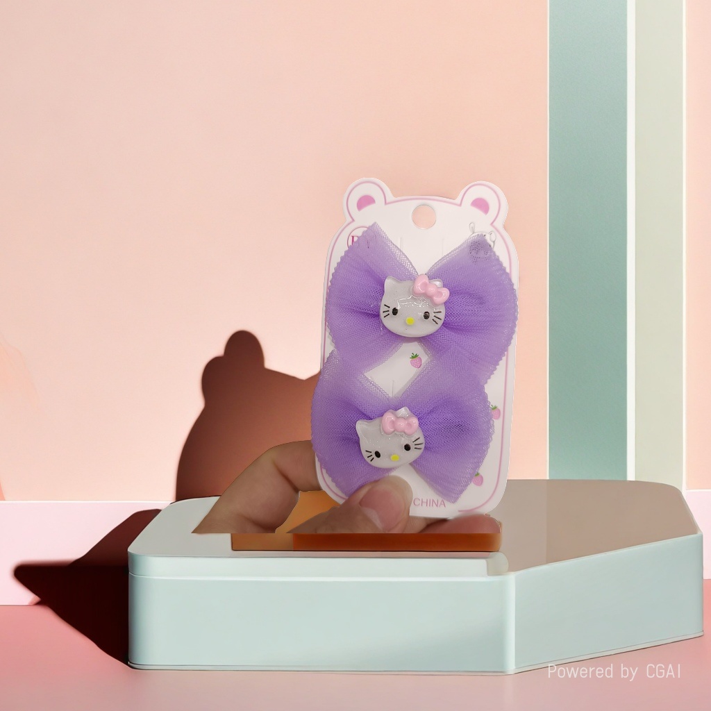 Hello Kitty紫色纱质蝴蝶结醋酸抓夹鲨鱼夹发卡