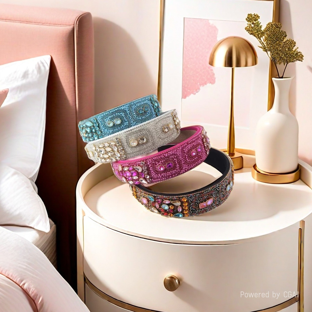 New fashionable cross-border European and American style Baroque full diamond personalized wide edge rice bead hair band, ladies' ball travel hair accessory details Picture