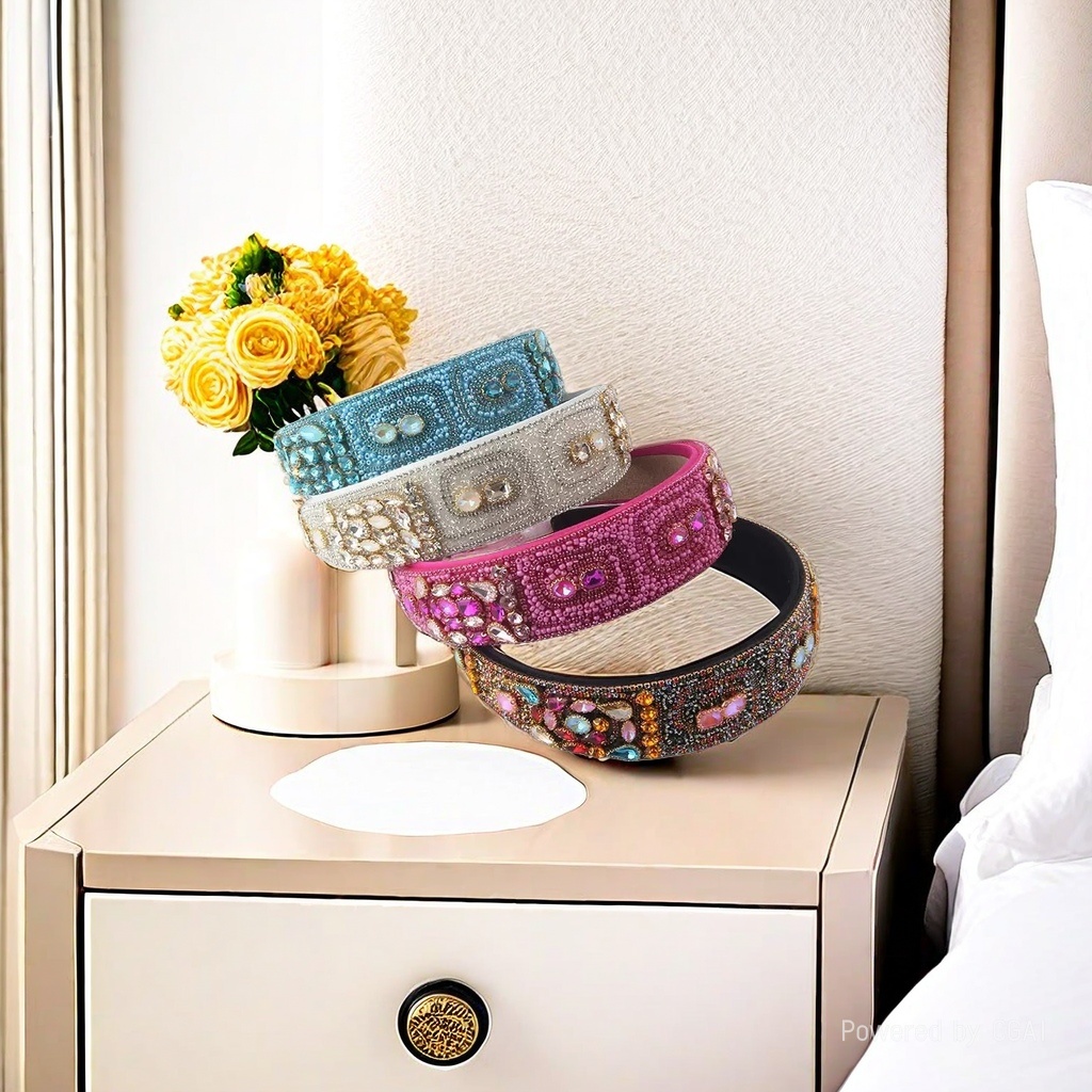 New fashionable cross-border European and American style Baroque full diamond personalized wide edge rice bead hair band, ladies' ball travel hair accessory Application Scenario
