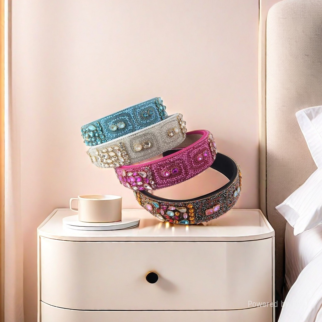 New fashionable cross-border European and American style Baroque full diamond personalized wide edge rice bead hair band, ladies' ball travel hair accessory