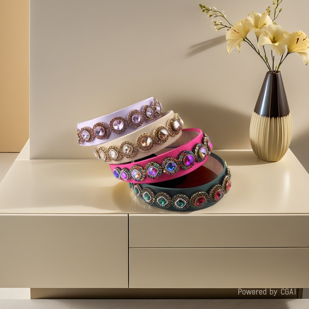New fashionable European and American Baroque hair band with colorful rhinestones, wide-brimmed women's ball personalized hair accessory, bride's accessory Specification image