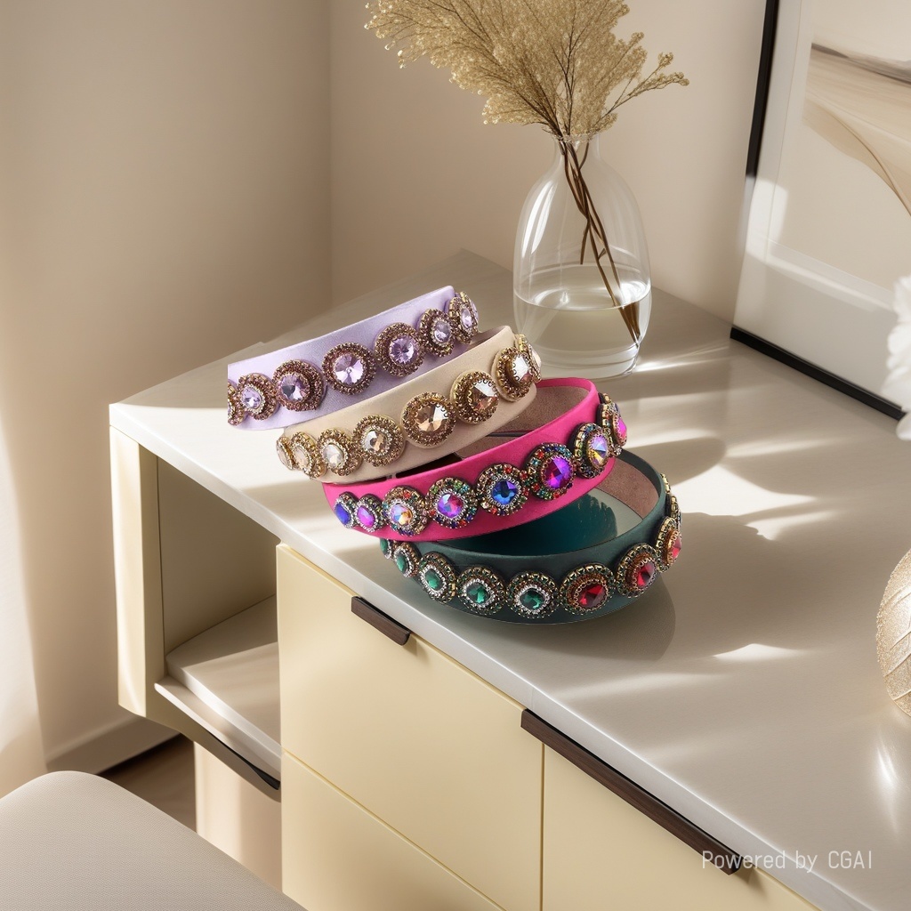 New fashionable European and American Baroque hair band with colorful rhinestones, wide-brimmed women's ball personalized hair accessory, bride's accessory Application Scenario
