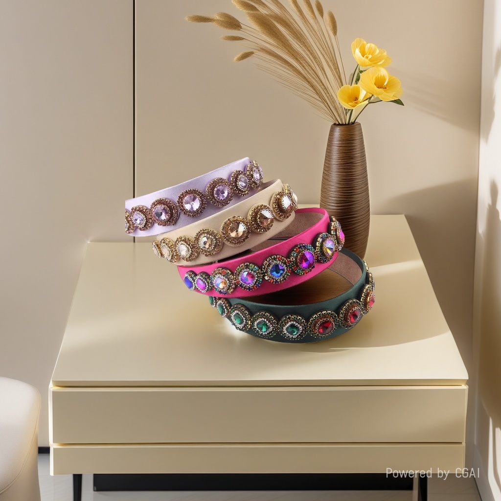 New fashionable European and American Baroque hair band with colorful rhinestones, wide-brimmed women's ball personalized hair accessory, bride's accessory details Picture