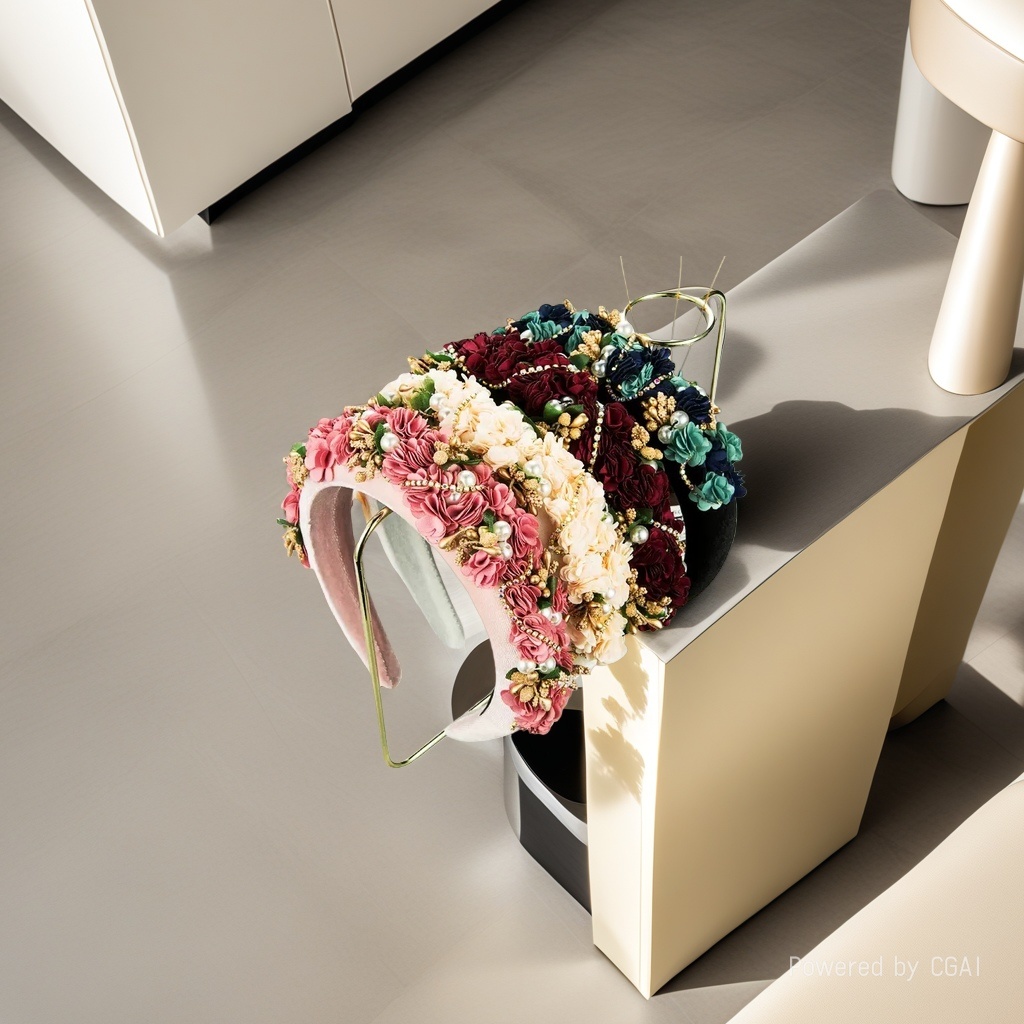 Cross-border European and American seasonal new fabric lace flower bride headband, women's pearl and rhinestone sponge photo headband details Picture