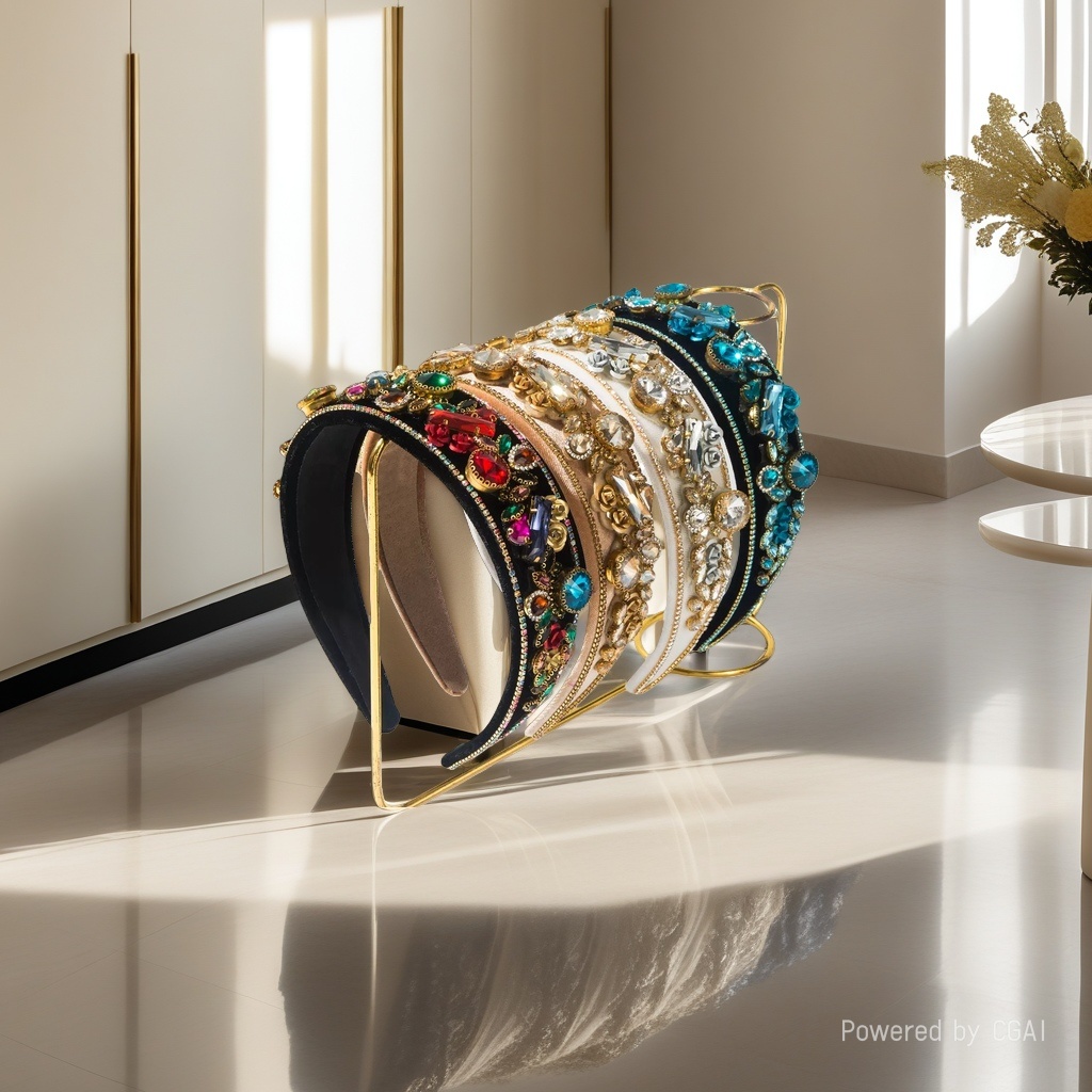 European and American retro court-style Baroque full-diamond hair band, heavy-duty diamond-encrusted wide-edge shiny headband, haute couture fashion show hair band Specification image