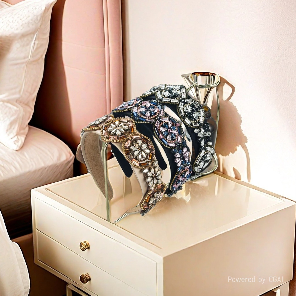 The retro Baroque style hair band with beaded and diamond-encrusted large flower headband is elegant, versatile and high-end. It is a wide-brimmed hair accessory details Picture