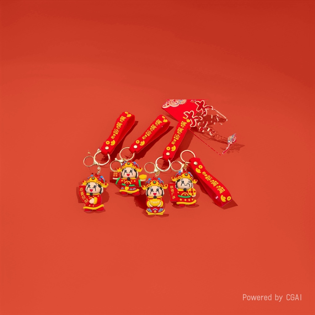 The God of Wealth keychain in Chinese style, a small God of Wealth key chain, a car God of Wealth gift for men and women details Picture