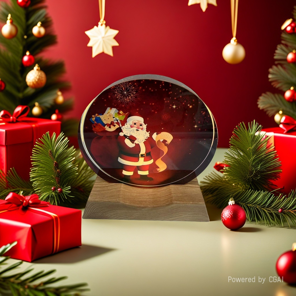 Santa Claus patterned round crystal ball ornament, Christmas-themed decoration, Christmas souvenir details Picture