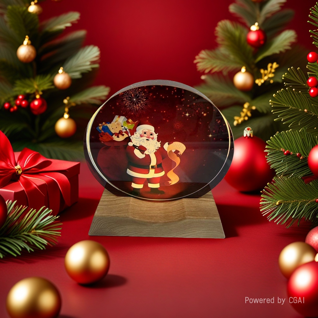 Santa Claus patterned round crystal ball ornament, Christmas-themed decoration, Christmas souvenir