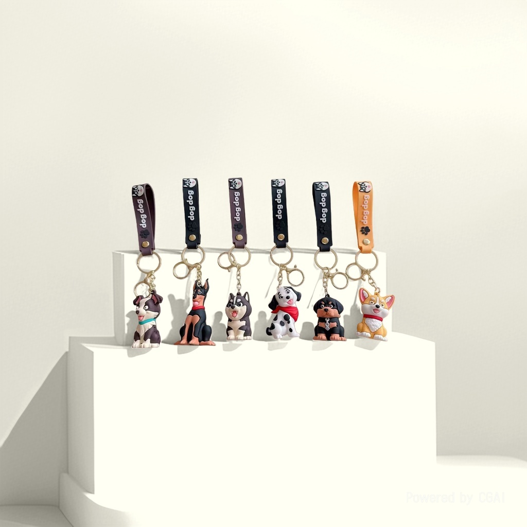 Creative and cute pet dog cartoon keychains, Doberman dolls, dog pendants, key chains, claw machines, gift wholesale details Picture