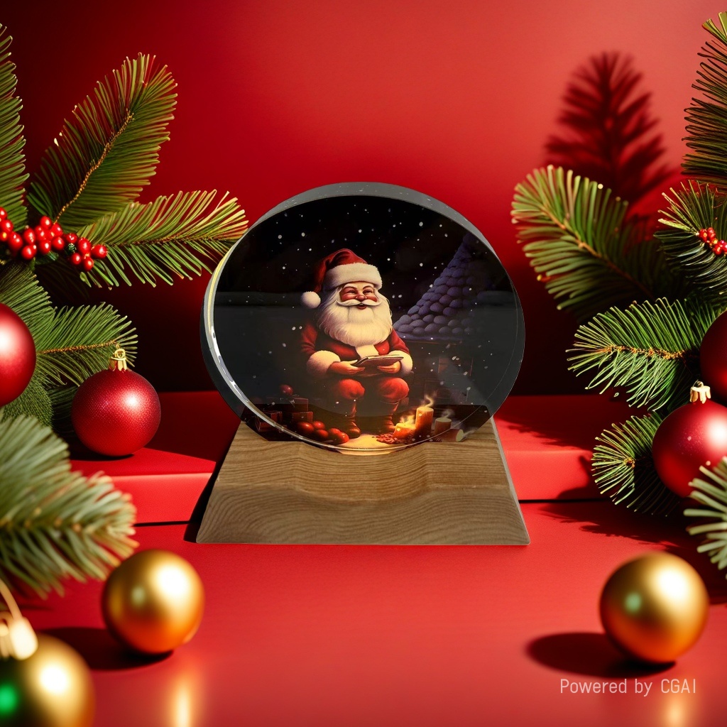 Christmas sitting Santa Claus crystal ball ornament, Christmas-themed decoration, Christmas souvenir
