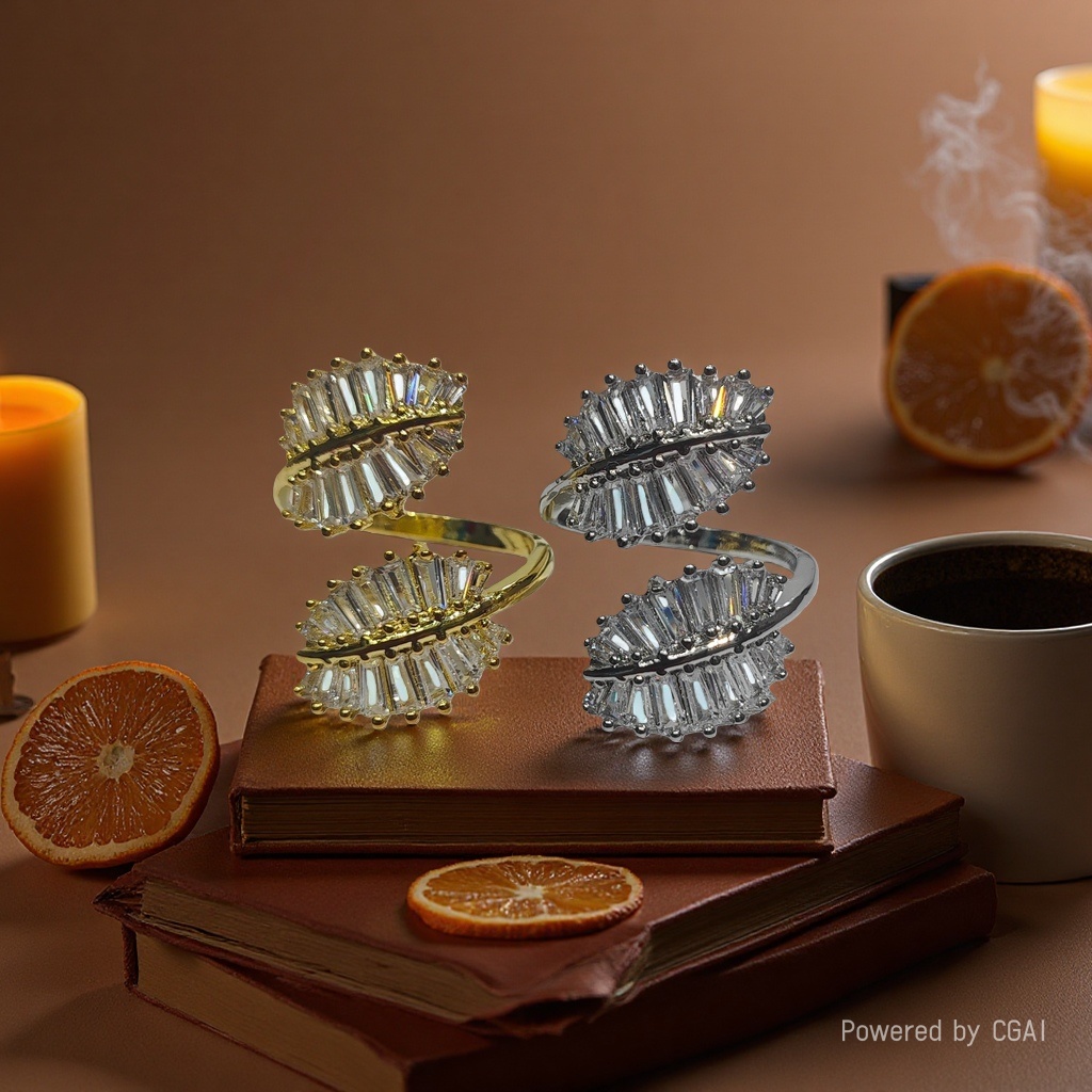 A new InS-style, simple and cold design with an open index finger ring and a branch and flower branch shape, a zircon ring is released as a gift details Picture