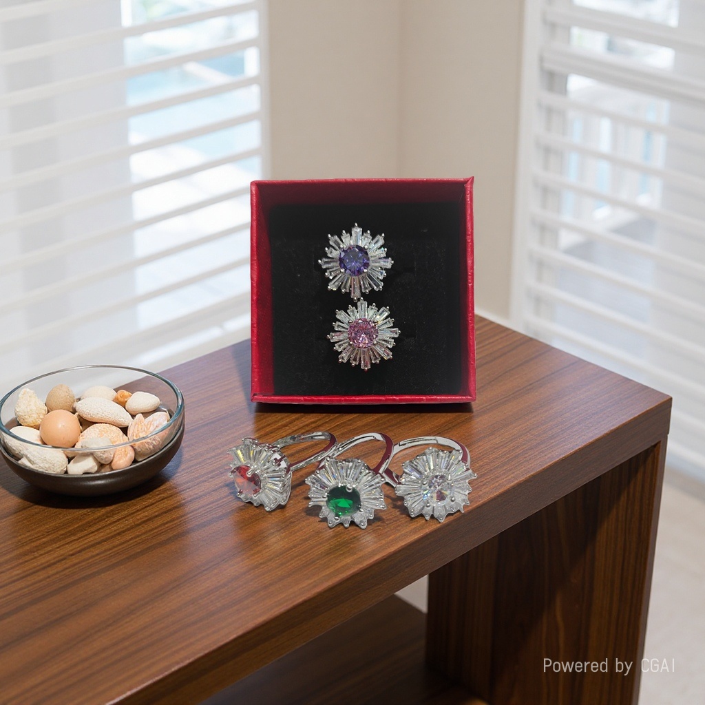 A woman with a niche and light luxury ice crystal flower ring Specification image