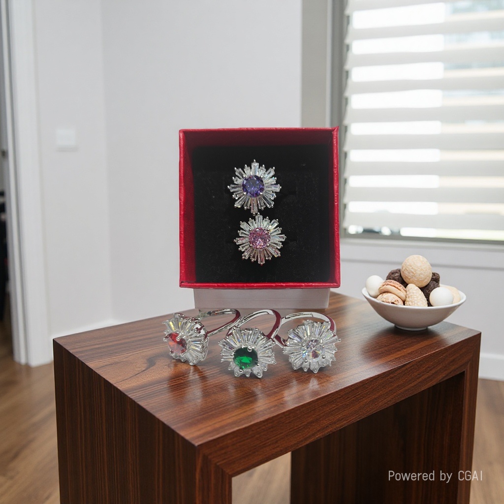 A woman with a niche and light luxury ice crystal flower ring details Picture