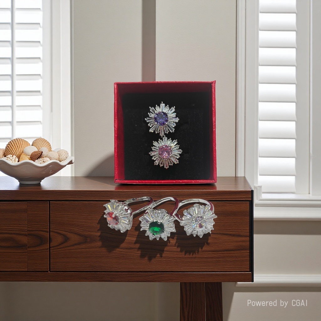 A woman with a niche and light luxury ice crystal flower ring Application Scenario