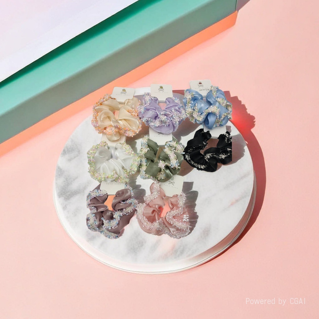 Sweet and high-end satin floral fringed large intestine hair band, feminine atmosphere, hair bun, low ponytail headwear and hair accessory Specification image