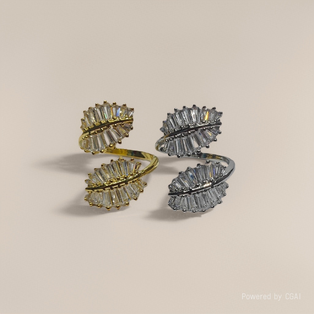 Ins-style simple and cold design open ring, leaf and flower branch shaped zircon ring, live ring open ring Application Scenario