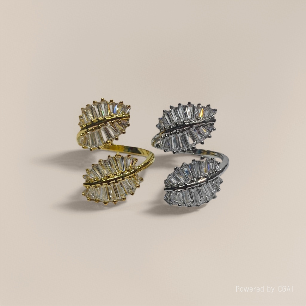 Ins-style simple and cold design open ring, leaf and flower branch shaped zircon ring, live ring open ring Specification image