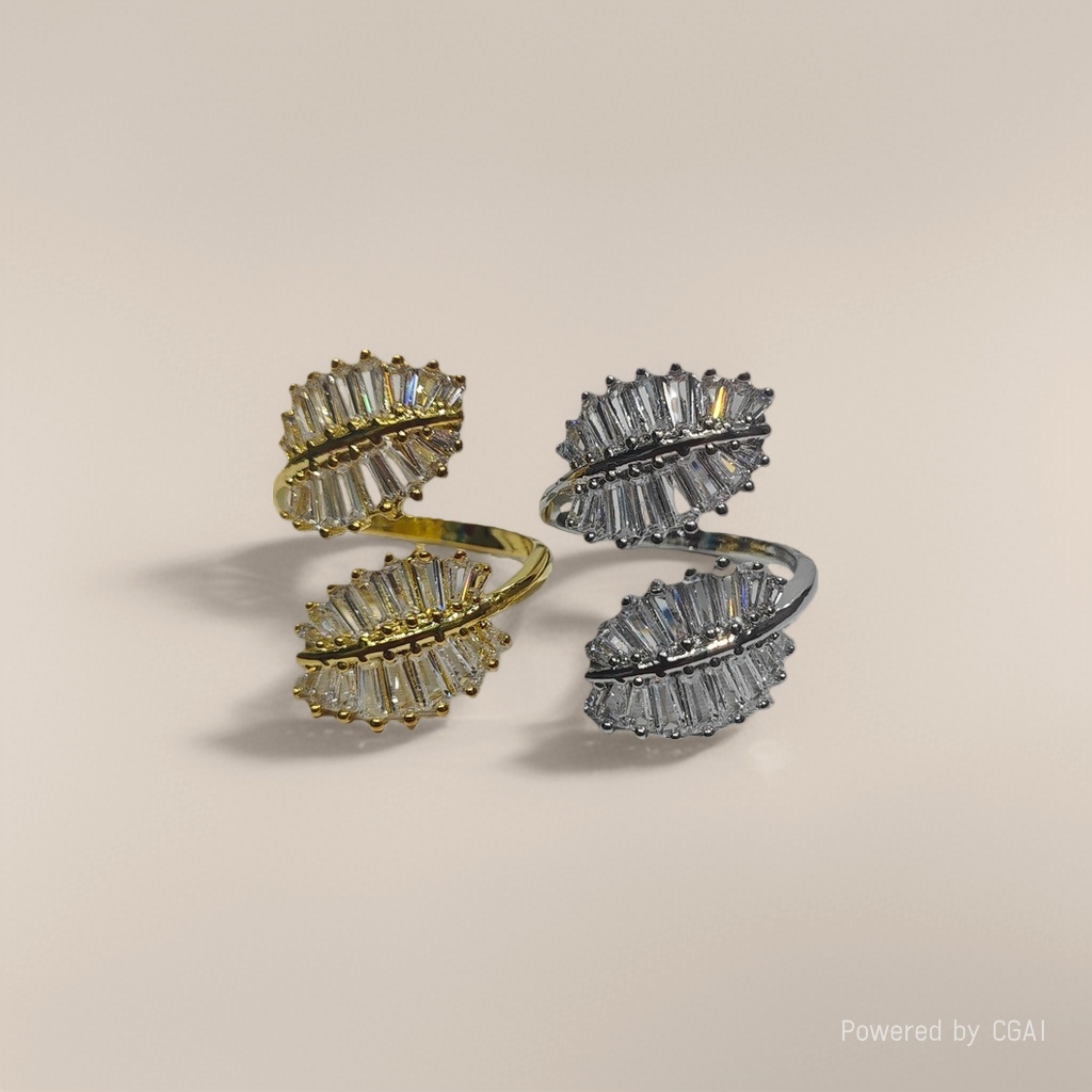 Ins-style simple and cold design open ring, leaf and flower branch shaped zircon ring, live ring open ring