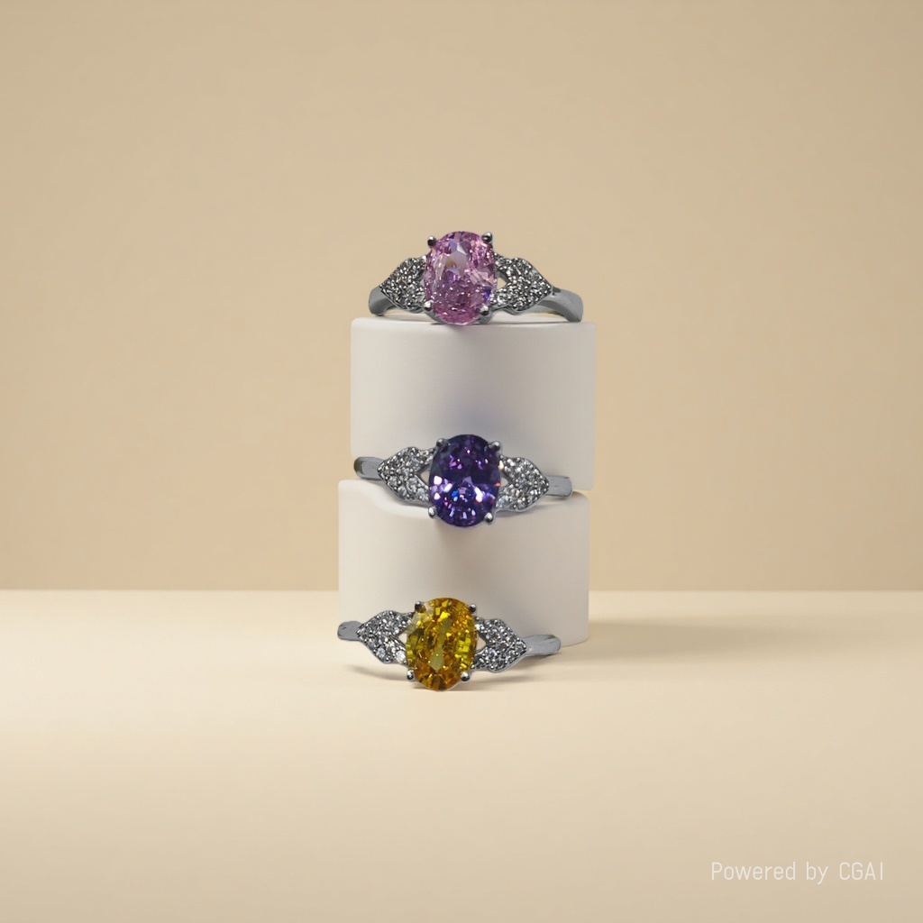 Popular oval four-prong ruby and sapphire rings, multi-color jewel, emerald and diamond rings for women in Europe and America Specification image