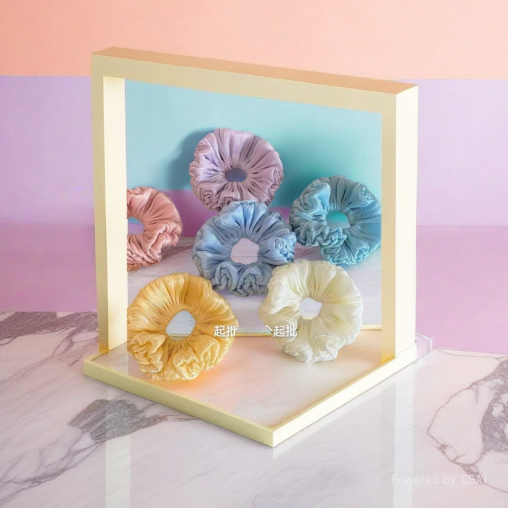 Korean cream-colored large intestine hair band, sweet and elegant, hair tie, trendy and fashionable ponytail hair tie and hair flower Specification image