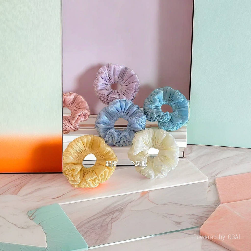 Korean cream-colored large intestine hair band, sweet and elegant, hair tie, trendy and fashionable ponytail hair tie and hair flower details Picture