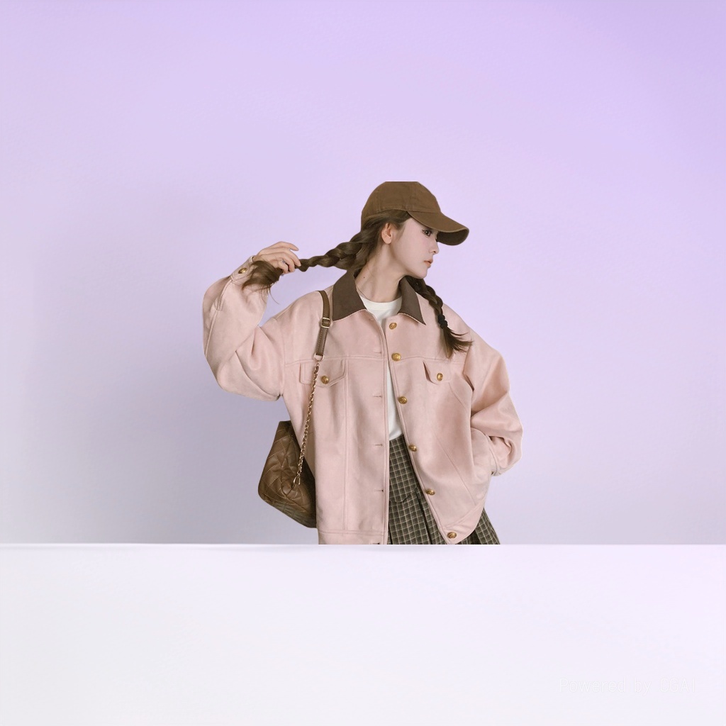 女式薄款皮衣外套粉色设计感简约大方舒适高级感