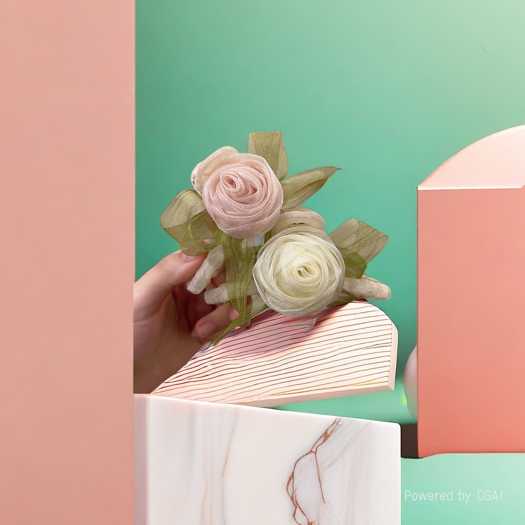 Crocheted hand bouquets, knitted flowers, tie-flower decorations, hand stick flowers, and simulated floral art Specification image