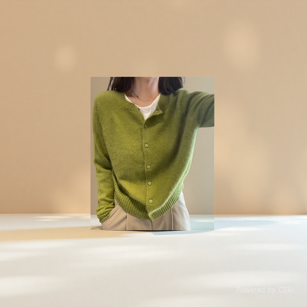 女式针织衫羊毛衫绿色长袖韩系舒适简约大气