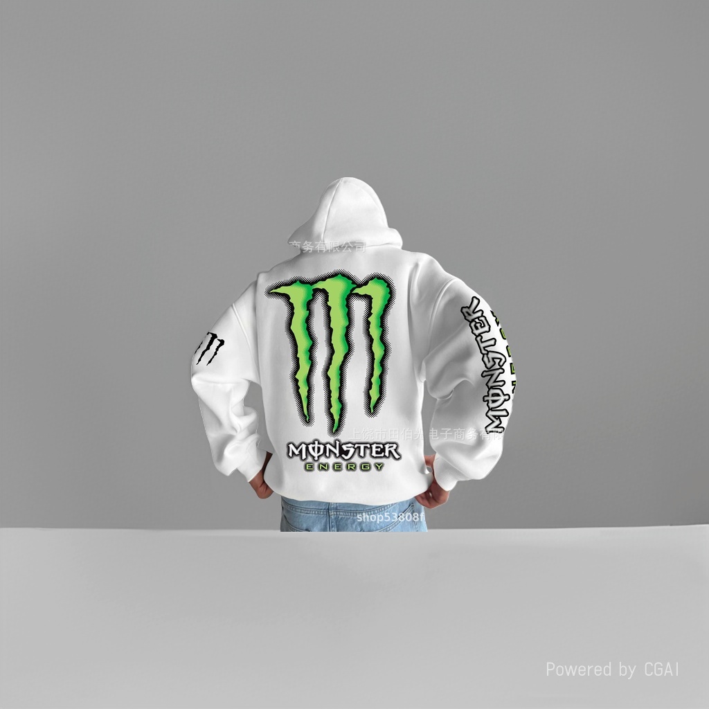 Monster Energy男士白色带字母连帽卫衣长袖春季运动装男装