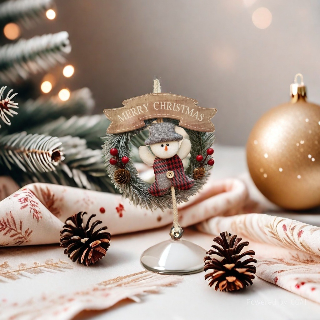Wholesale of creative holiday decorative items such as pine needle Christmas mini wreaths, snowman and elk home door hangers Specification image
