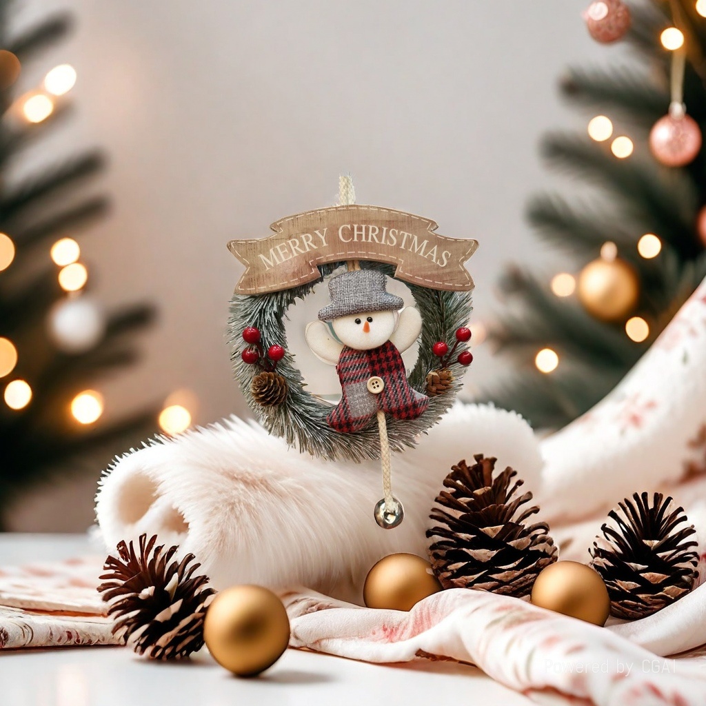 Wholesale of creative holiday decorative items such as pine needle Christmas mini wreaths, snowman and elk home door hangers