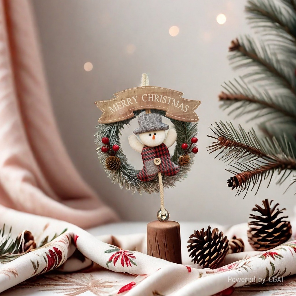 Wholesale of creative holiday decorative items such as pine needle Christmas mini wreaths, snowman and elk home door hangers details Picture