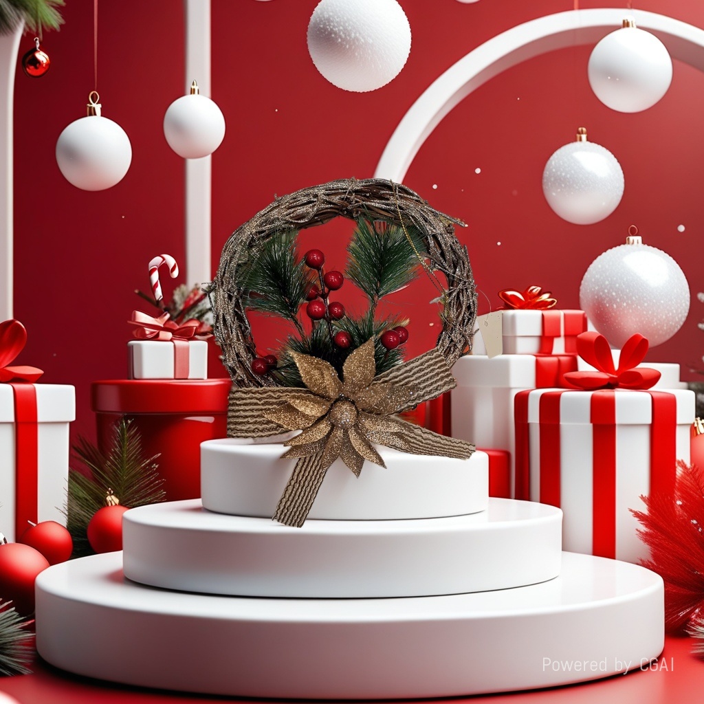 Christmas wreath, scarlet champagne, Christmas door hanging decoration, rattan wreath ring hanging piece, Christmas decoration Specification image