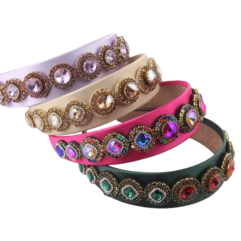 New fashionable European and American Baroque hair band with colorful rhinestones, wide-brimmed women's ball personalized hair accessory, bride's accessory Item Picture
