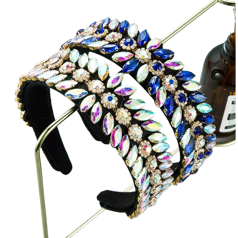 New cross-border colored glass water diamond super sparkling claw chain hair band from Europe and America, cute flower headband hair accessory with European and American style Item Picture