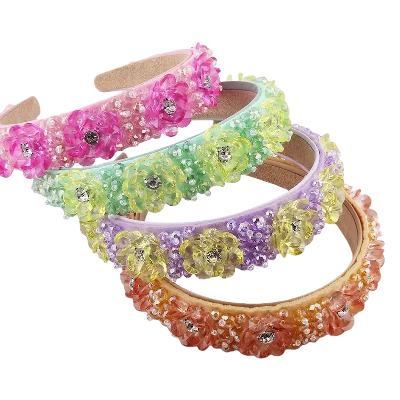 New fashionable European and American transparent crystal flower diamond-encrusted personalized hair band, ladies' beach travel gift, street style hair accessory Item Picture