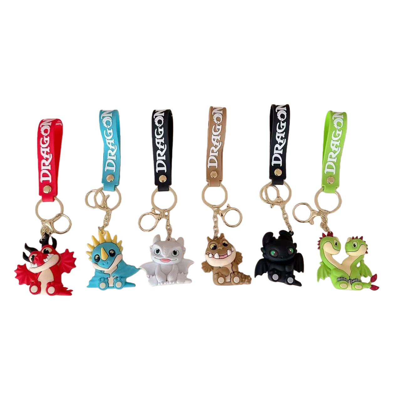 Cartoon black and white toothless little flying dragon keychain pendant, PVC soft rubber cute doll accessory, bag pendant Item Picture