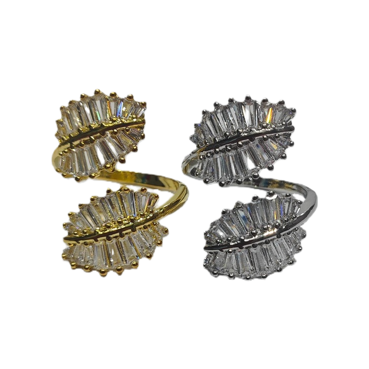 Ins-style simple and cold design open ring, leaf and flower branch shaped zircon ring, live ring open ring Item Picture