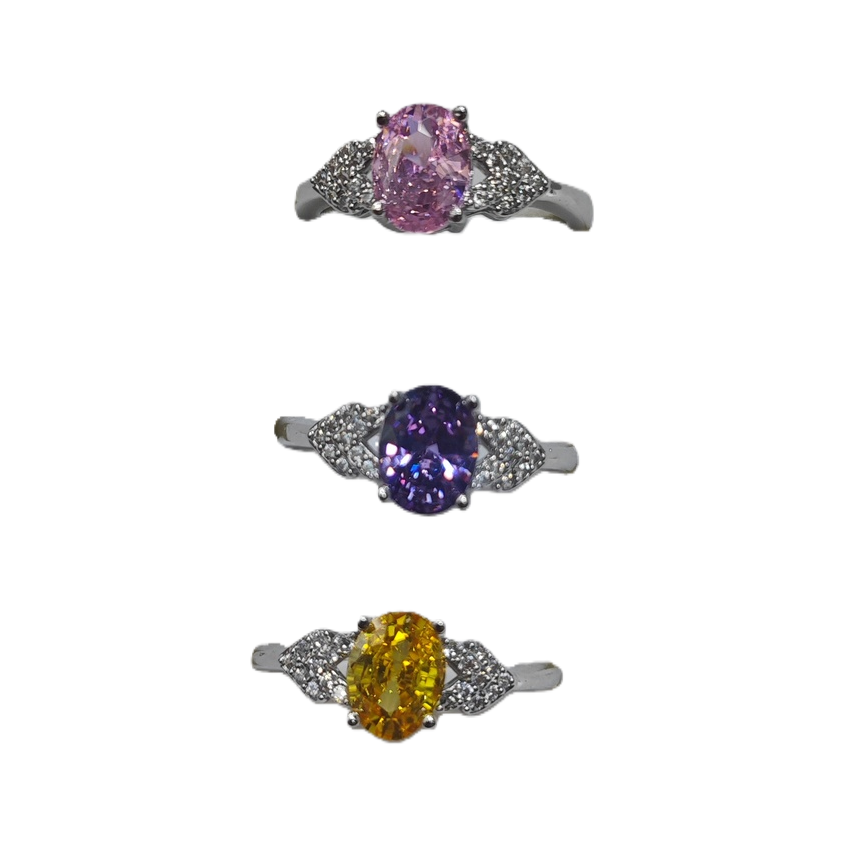 Popular oval four-prong ruby and sapphire rings, multi-color jewel, emerald and diamond rings for women in Europe and America Item Picture