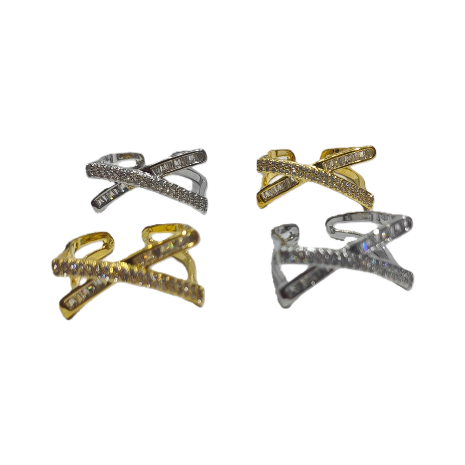 Light luxury, slightly inlaid zircon cross ring, a unique and high-end open-top index finger ring, a versatile and fashionable commuting ring Item Picture