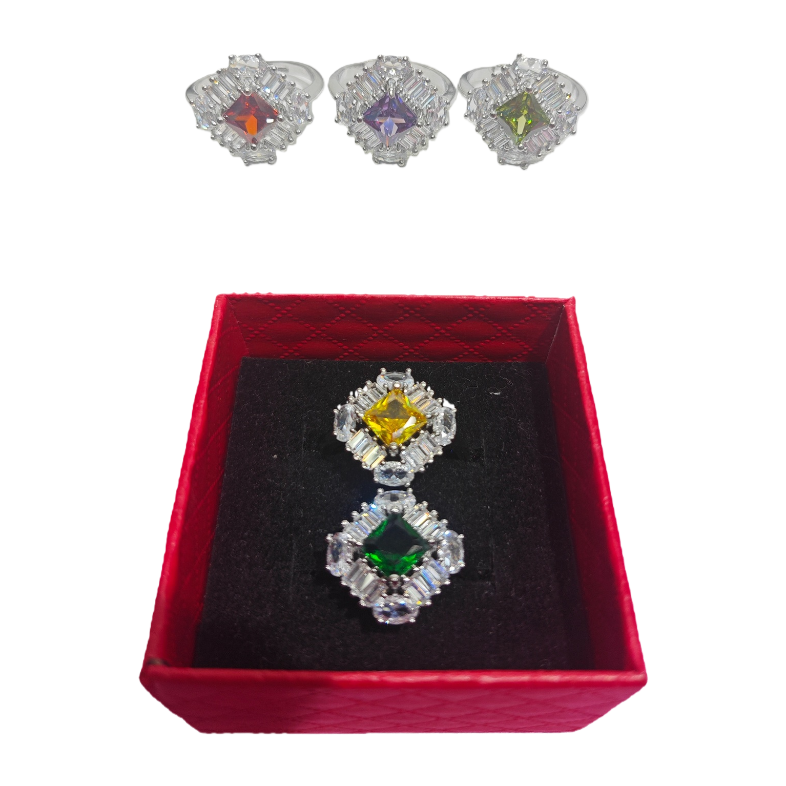 Pink square zircon high-end live-streaming new product, color-separated simulation pink tourmaline colored gemstone full diamond open ring for women Item Picture