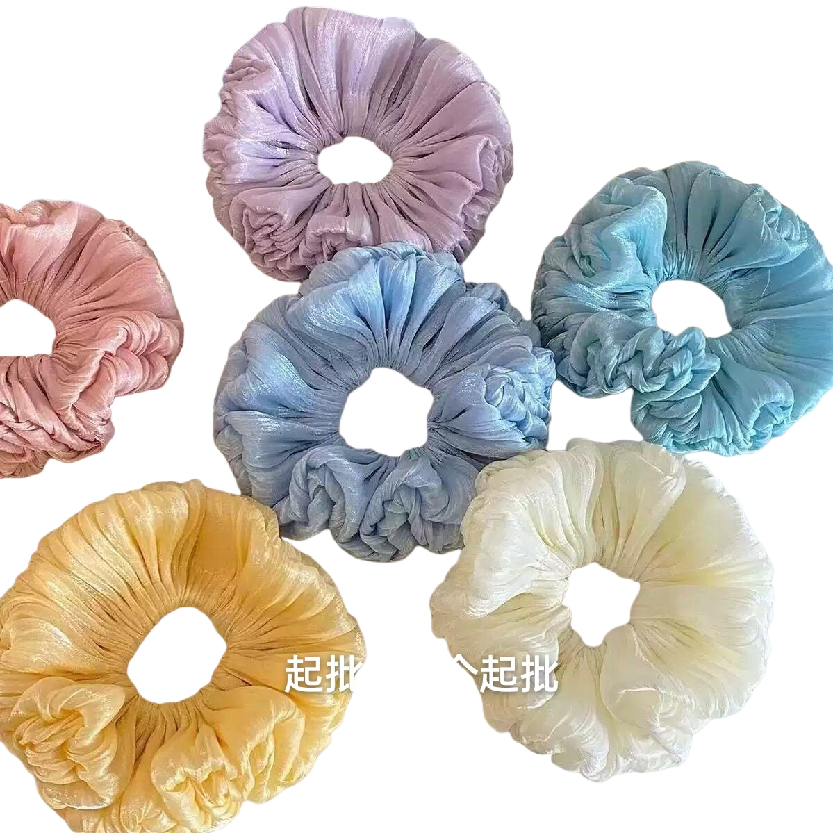 Korean cream-colored large intestine hair band, sweet and elegant, hair tie, trendy and fashionable ponytail hair tie and hair flower Item Picture