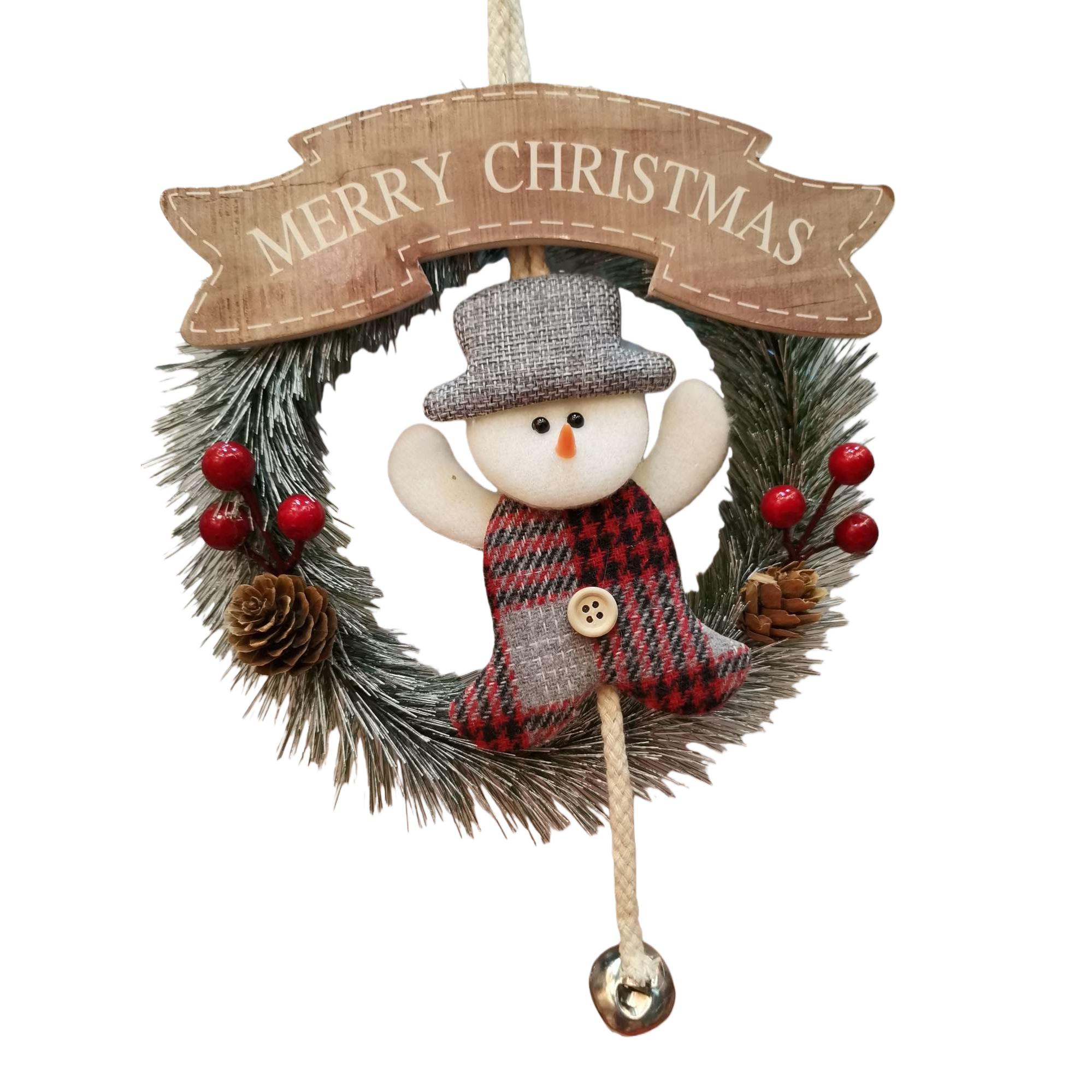 Wholesale of creative holiday decorative items such as pine needle Christmas mini wreaths, snowman and elk home door hangers Item Picture