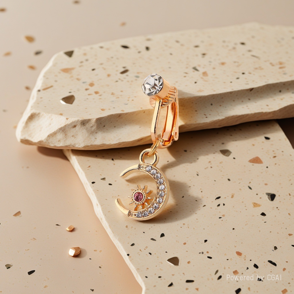 Cross-border heart-shaped navel stud, no need for drilling, diamond-encruted navel stud clip, unique and hot girl style, heart-shaped navel ring, navel buckle for women details Picture