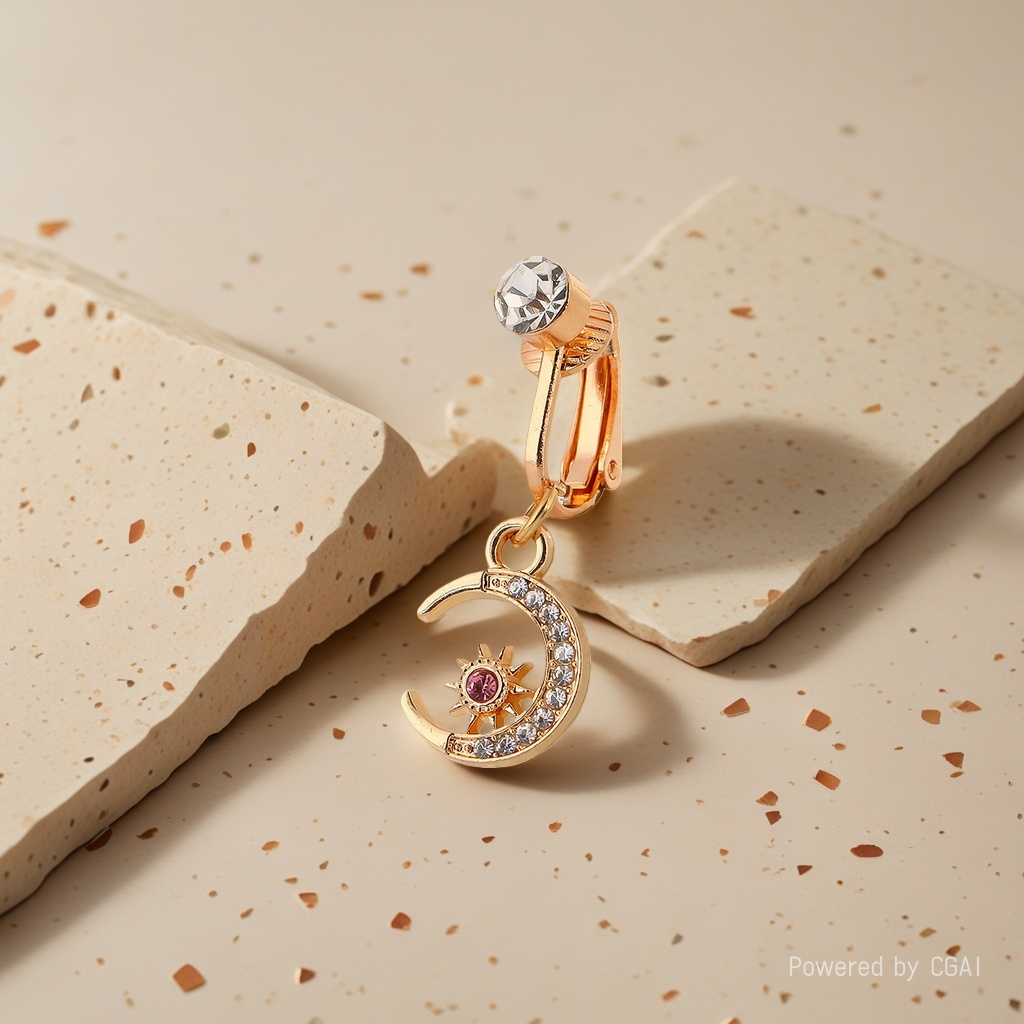 Cross-border heart-shaped navel stud, no need for drilling, diamond-encruted navel stud clip, unique and hot girl style, heart-shaped navel ring, navel buckle for women