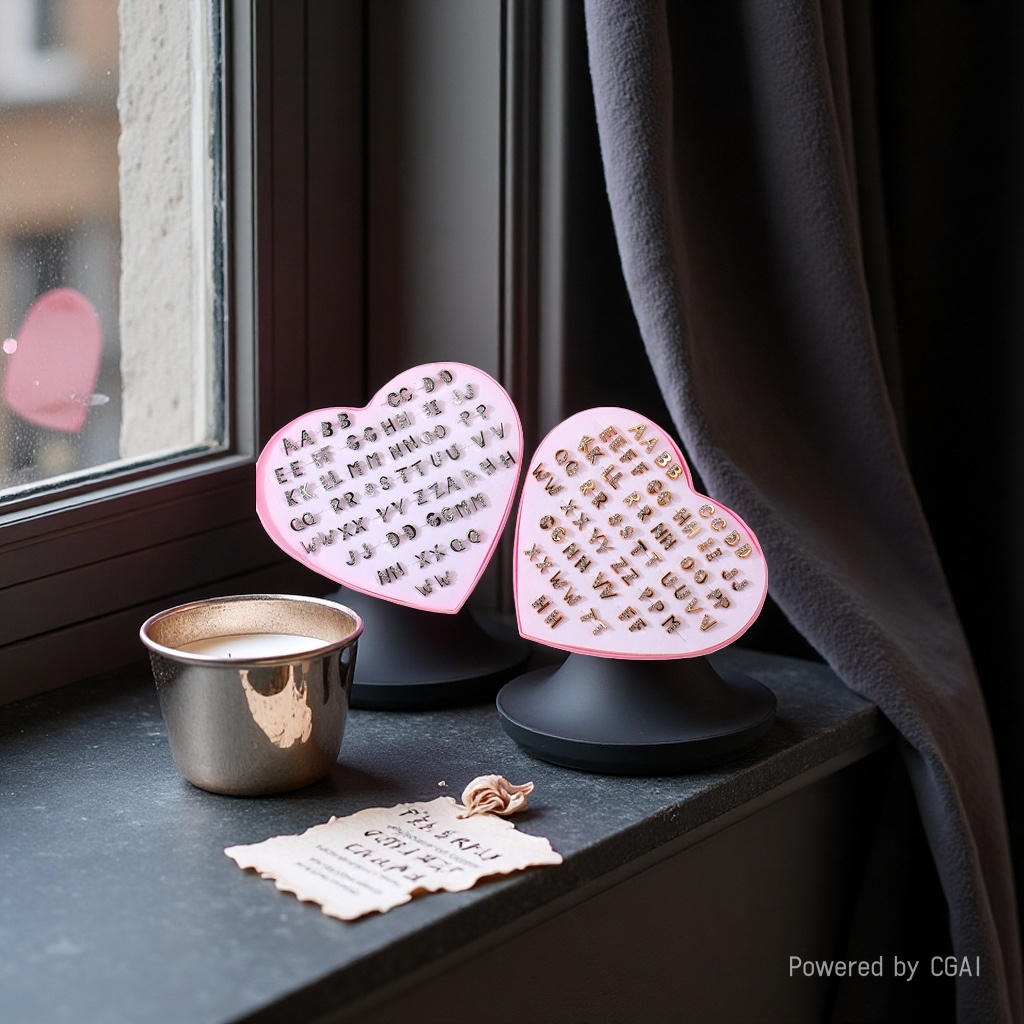 A set of 36 pairs of pink heart-shaped gift boxes featuring simple English letter stud earrings and cute mini plastic diamond-encrusted earrings