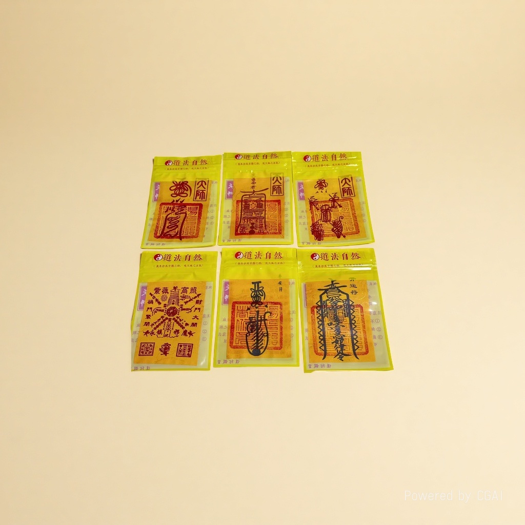 The six Taoist talismans of Putuo Mountain, namely the cinnabar talisman, the yellow peace talisman, the Wenchang Talisman, the Five Thunder Purple Wisteria High Illumination Talisman to ward off villains and bring good luck Application Scenario