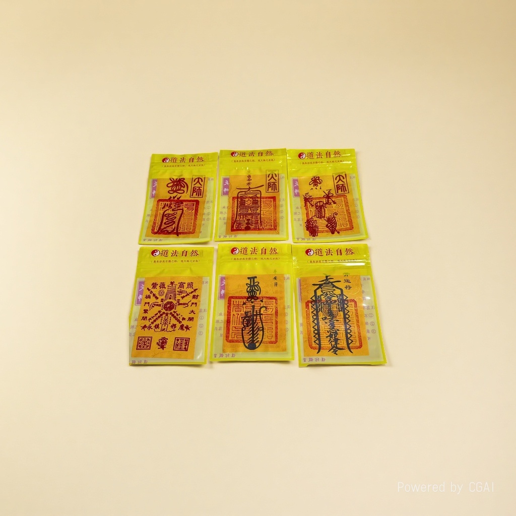 The six Taoist talismans of Putuo Mountain, namely the cinnabar talisman, the yellow peace talisman, the Wenchang Talisman, the Five Thunder Purple Wisteria High Illumination Talisman to ward off villains and bring good luck Specification image